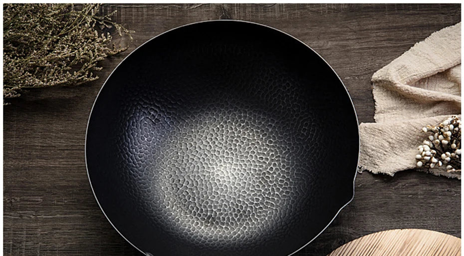 Konco Pure Iron wok cast iron pan Non-coated Pot General use for Gas and Induction Cooker 32cm Chinese Wok Cookware Pan - Buy online at  Vibe In Cart.