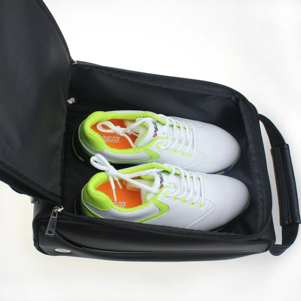 Unisex Black PU Leather Golf Shoes Bag 12.8x9.0x5.2 Inches