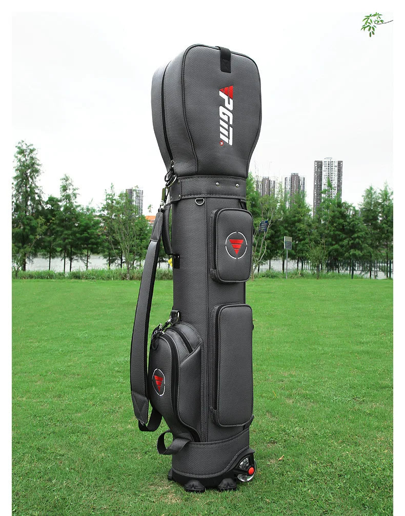 Nylon Golf Bag with Wheels for Aviation, Black and Gray