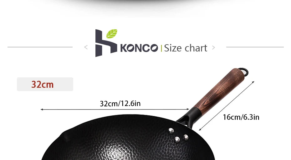Konco Pure Iron wok cast iron pan Non-coated Pot General use for Gas and Induction Cooker 32cm Chinese Wok Cookware Pan - Buy online at  Vibe In Cart.