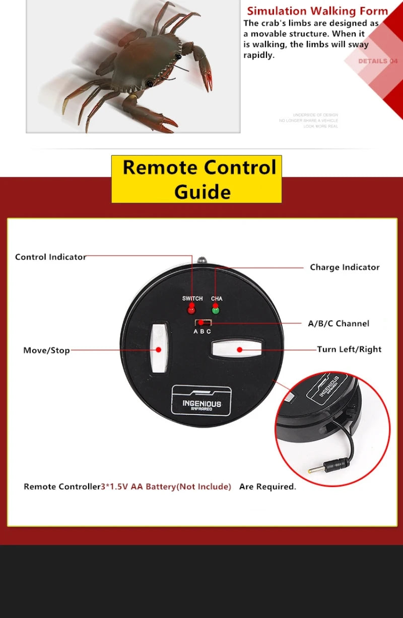 Smart Intelligent RC Robot crab Toy With eye flash light simulation sound crab Model Toy high simulation crab design classic toy