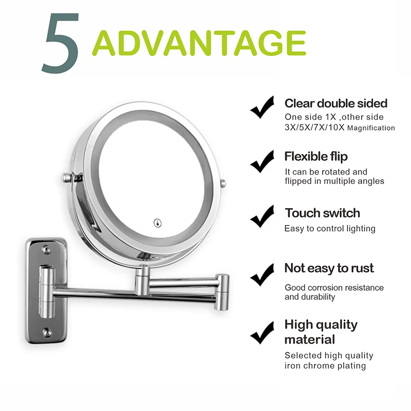 Folding Arm Extend Bathroom Mirror With LED Light 7 Inch Wall Mounted Double Side Smart Cosmetic Makeup Mirrors - Buy online at  Vibe In Cart.