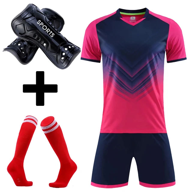 Men's and Boys' Polyester Football Jersey Set with Socks and Shin Guards