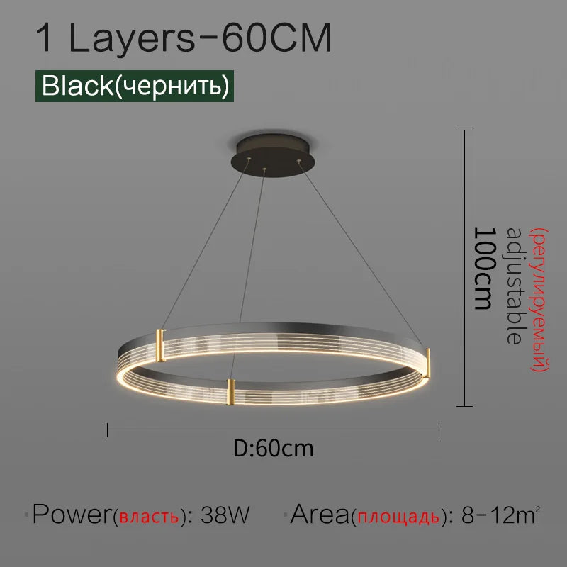 Modern Black LED Cord Pendant Light for Dining Room