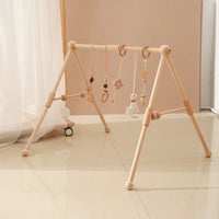 Foldable Wooden Baby Play Gym with Rattle, Mobile and Sensory Toys