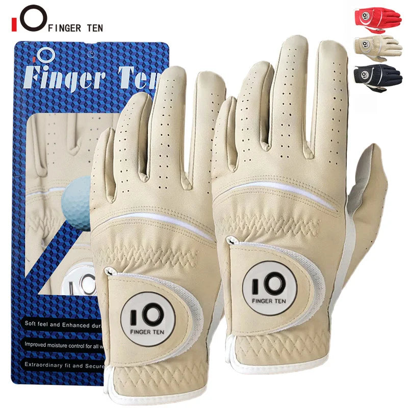 Men's Golf Gloves 2 Pack with Cabretta Leather Palm and Ball Marker