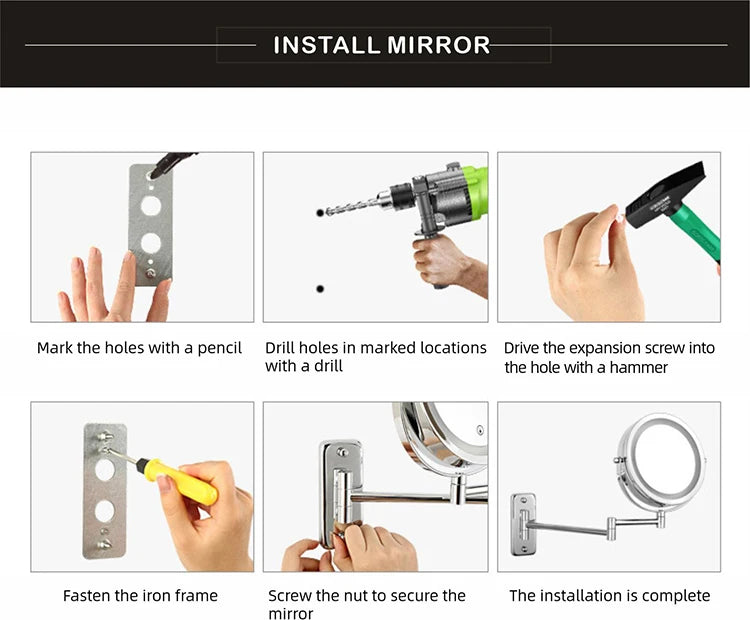 8 Inch Double-Sided Makeup Mirror With 3x-10x Magnification And LED Lights