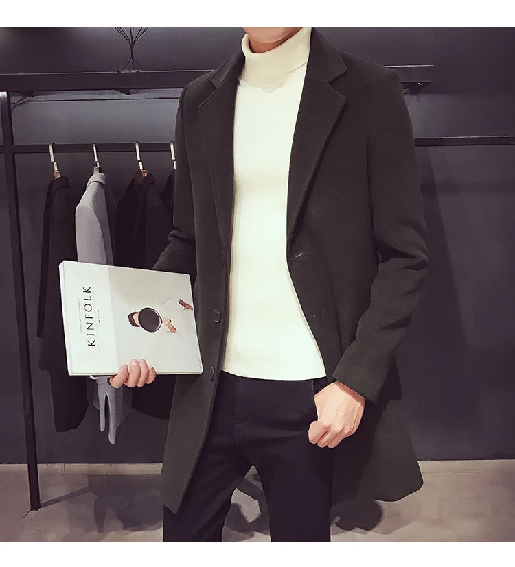 2024 Spring Autumn New Long Cotton Coat New Wool Blend Pure Color Casual Business Fashion Men's Clothing Slim Windbreaker Jacket - Buy online at  Vibe In Cart.