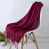 Women's Long Polyester Tassel Scarf with Solid Color