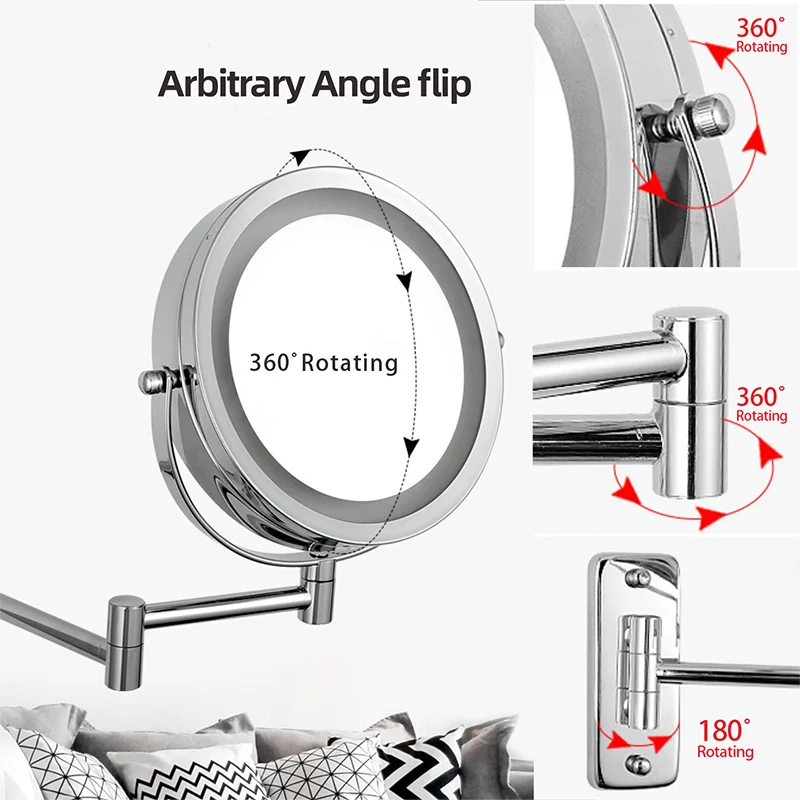 Folding Arm Extend Bathroom Mirror With LED Light 7 Inch Wall Mounted Double Side Smart Cosmetic Makeup Mirrors - Buy online at  Vibe In Cart.