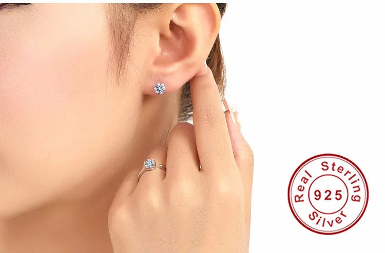 Crystal Zircon Real 925 Sterling Silver Earrings Channel  Cubic Zirconia Silver Stud Earrings for Women Sterling Silver Jewelry - Buy online at  Vibe In Cart.