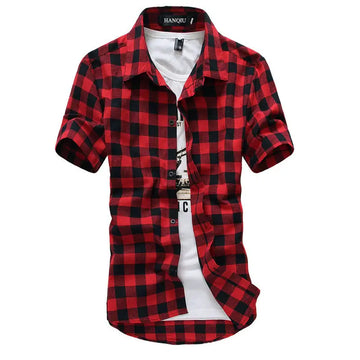 Red And Black Plaid Shirt Men Shirts 2024 New Summer Fashion Chemise Homme Mens Checkered Shirts Short Sleeve Shirt Men Blouse - Buy online at  Vibe In Cart.