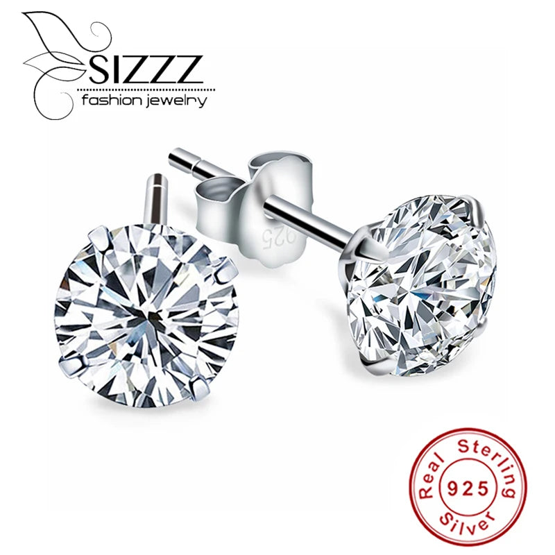 Crystal Zircon Real 925 Sterling Silver Earrings Channel  Cubic Zirconia Silver Stud Earrings for Women Sterling Silver Jewelry - Buy online at  Vibe In Cart.