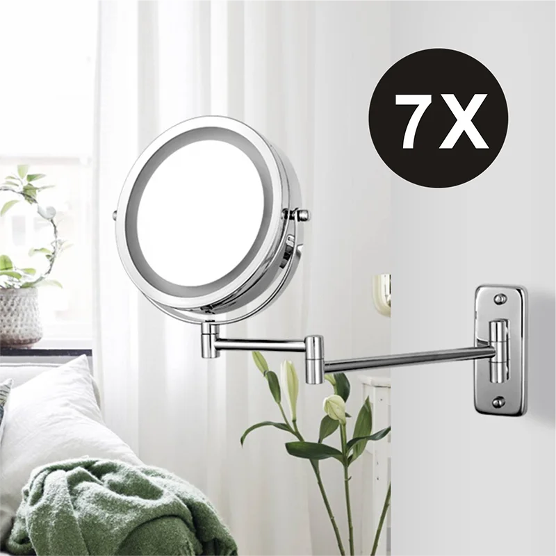 7 Inch Wall Mounted Double Sided Bathroom Mirror with LED Light and Magnifying