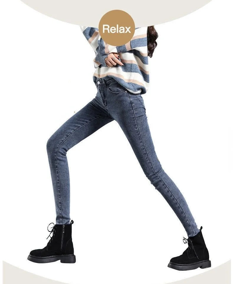 Slight Stretch Women's Pencil Pants Jeans in Blue, Gray, and Black