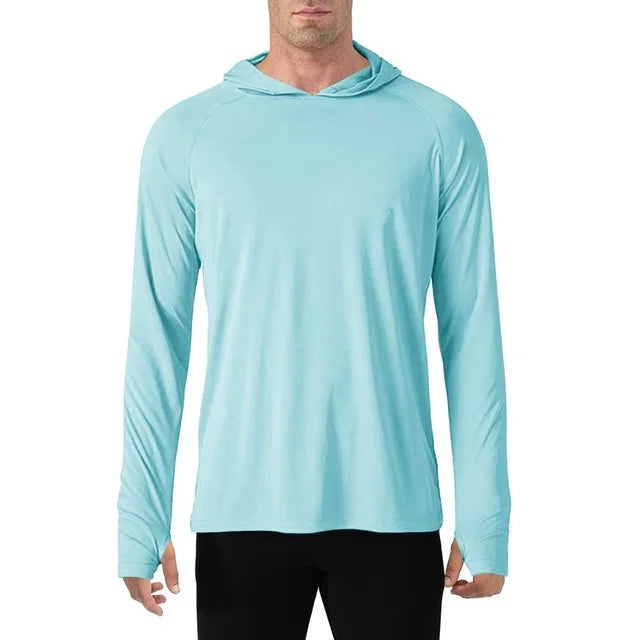 Men's Breathable Long Sleeve Hooded T-Shirt with UV Protection and Quick Dry