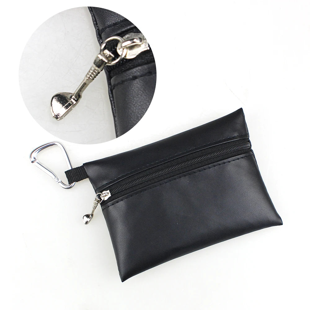 Small Black PU Golf Ball and Tee Storage Pouch, 13 x 9.5 cm