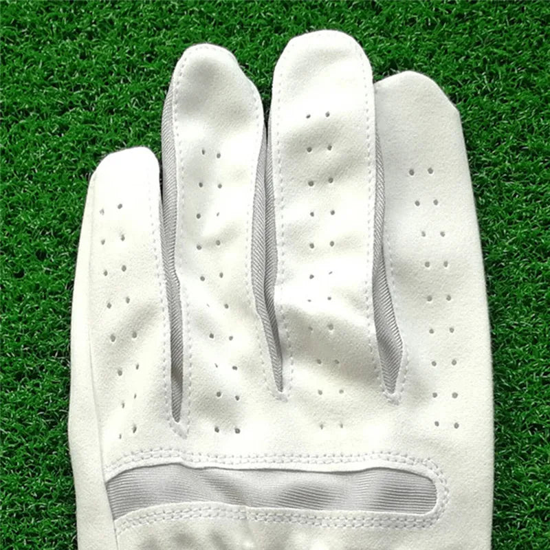 Men's 1-Piece White Fiber Cloth Golf Gloves for Left or Right Hand