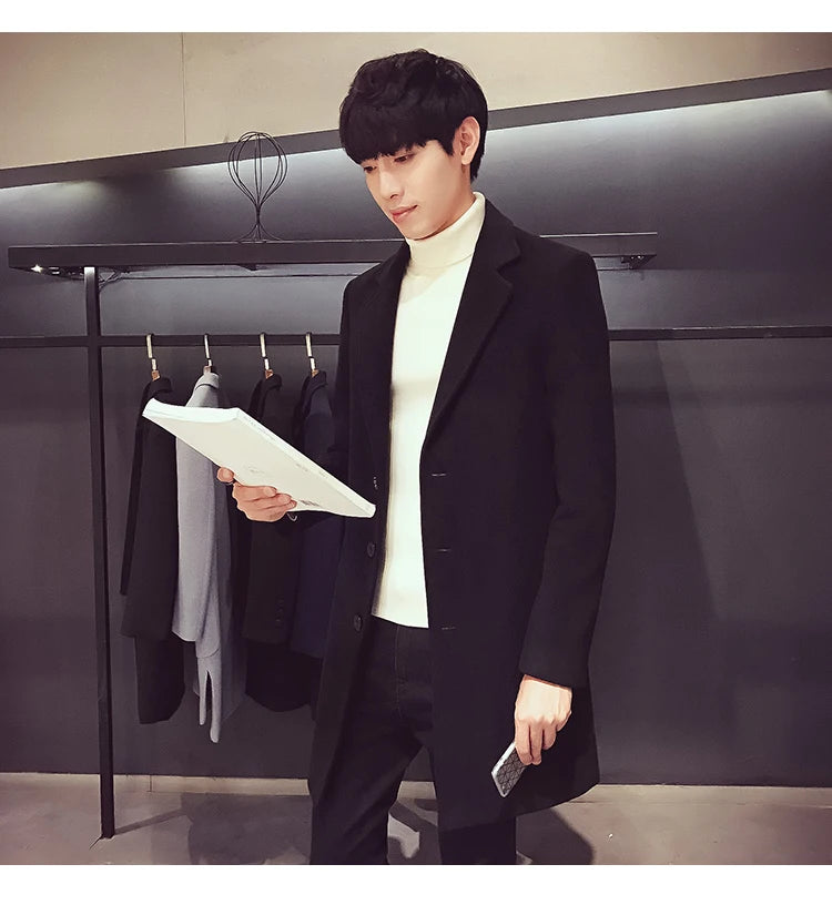 2024 Spring Autumn New Long Cotton Coat New Wool Blend Pure Color Casual Business Fashion Men's Clothing Slim Windbreaker Jacket - Buy online at  Vibe In Cart.