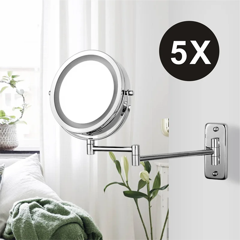 7 Inch Wall Mounted Double Sided Bathroom Mirror with LED Light and Magnifying