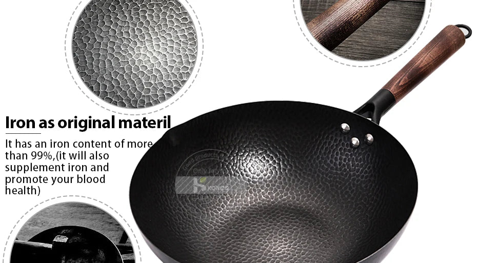 Konco Pure Iron wok cast iron pan Non-coated Pot General use for Gas and Induction Cooker 32cm Chinese Wok Cookware Pan - Buy online at  Vibe In Cart.