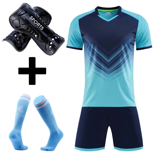 Men's and Boys' Polyester Football Jersey Set with Socks and Shin Guards