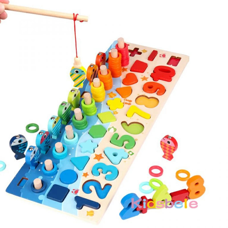 Educational Wooden Math Shape Matching Puzzle Toy for Kids
