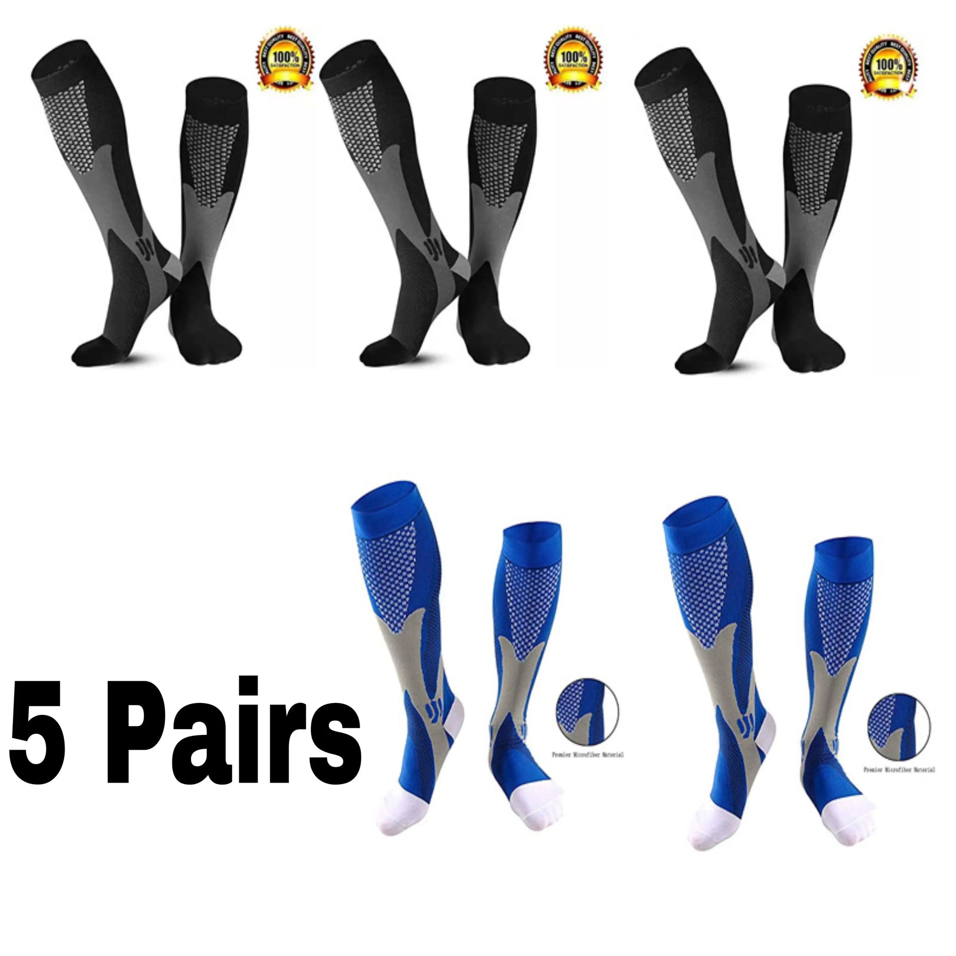 Men's Crew Length Compression Socks for Sports, Size EU 41-45