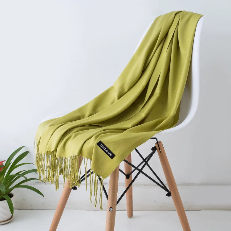 Women's Long Polyester Tassel Scarf with Solid Color