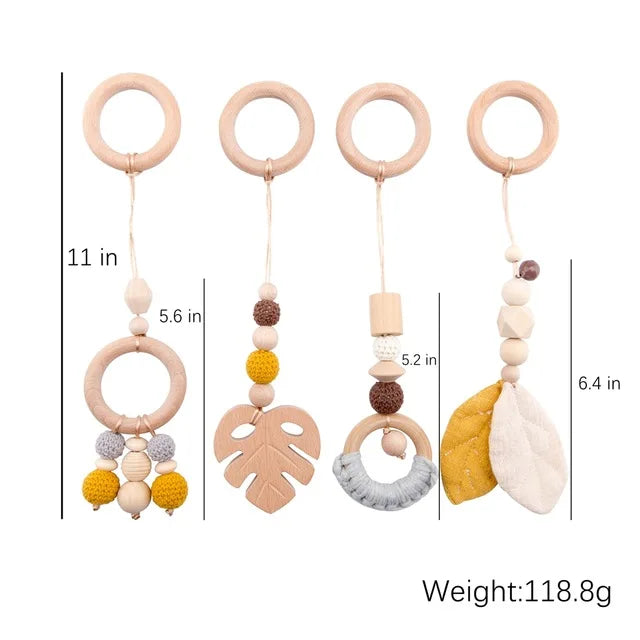 Foldable Wooden Baby Play Gym with Rattle, Mobile and Sensory Toys