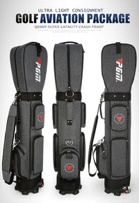 Nylon Golf Bag with Wheels for Aviation, Black and Gray