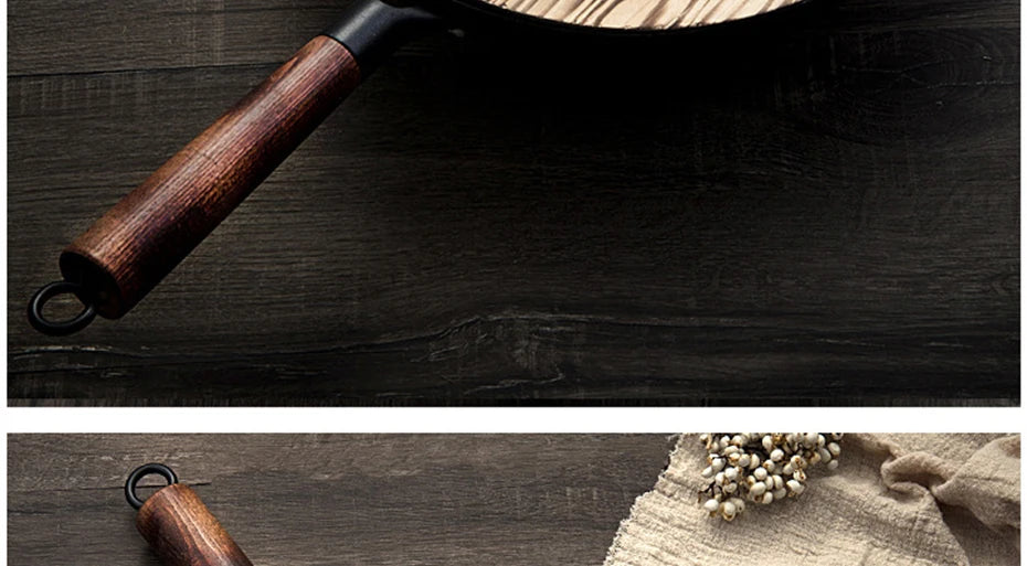 Cast Iron Wok Pan 32cm for Gas and Induction Cookers