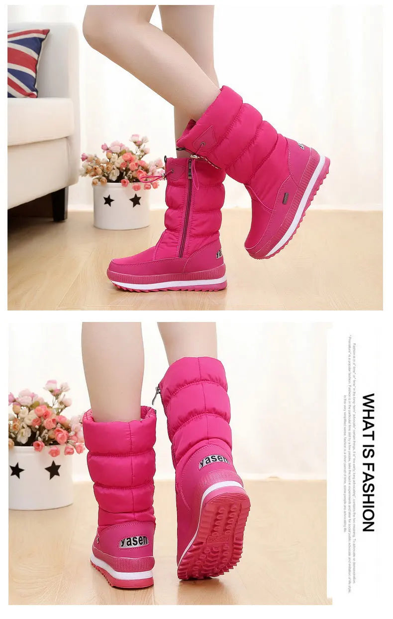 Women's Mid-Calf Platform Snow Boots with Flat Heel