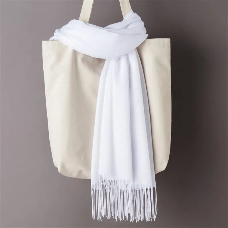 Women's Long Polyester Tassel Scarf with Solid Color