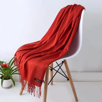 Women's Long Polyester Tassel Scarf with Solid Color