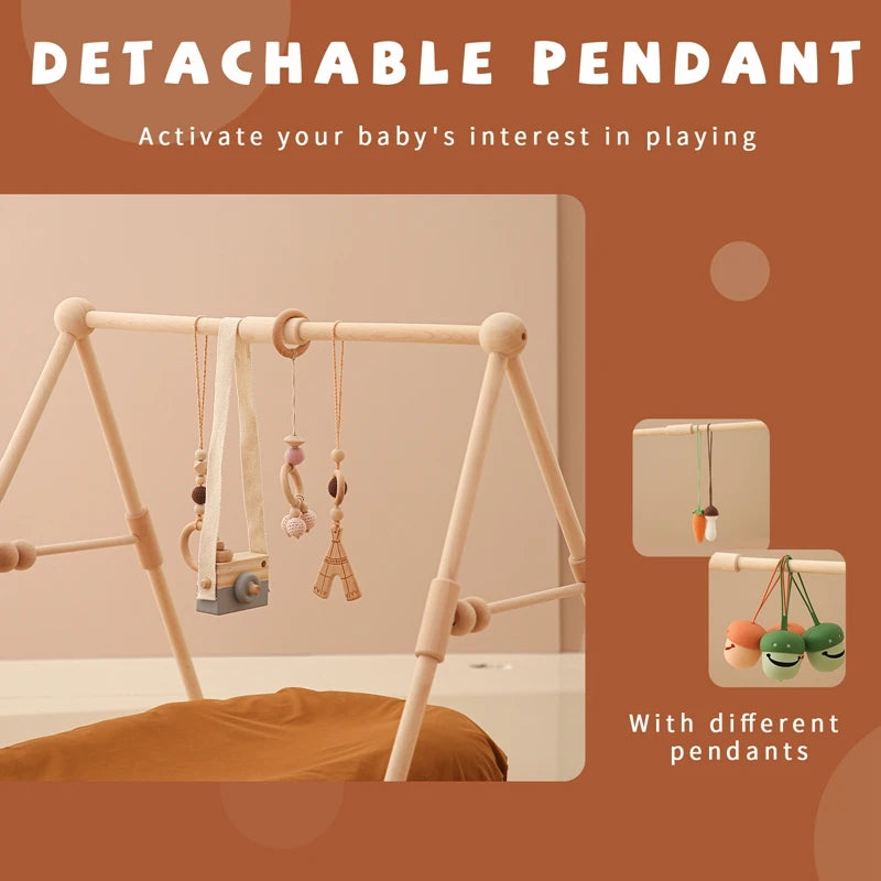 Foldable Wooden Baby Play Gym with Rattle, Mobile and Sensory Toys