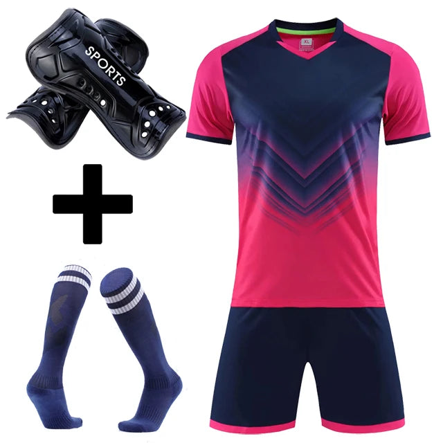 Men's and Boys' Polyester Football Jersey Set with Socks and Shin Guards