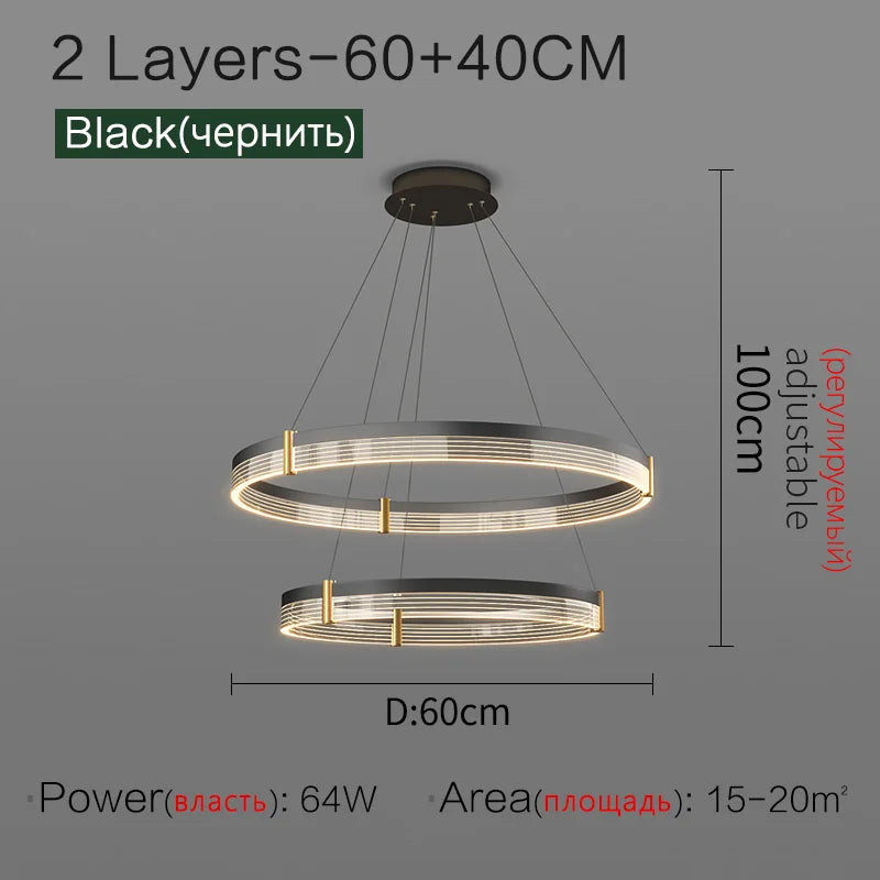 Modern Black LED Cord Pendant Light for Dining Room