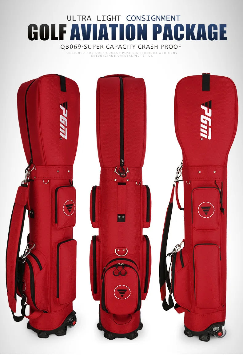 Nylon Golf Bag with Wheels for Aviation, Black and Gray