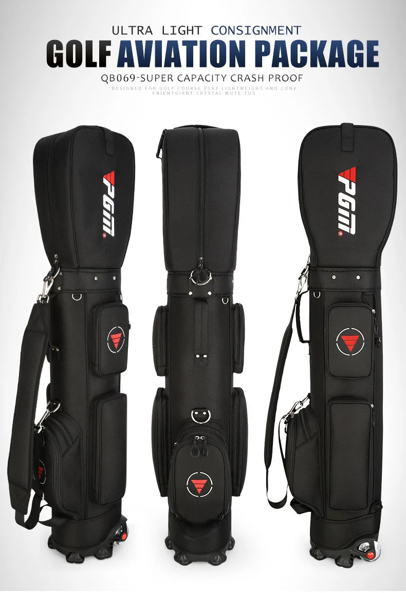 Nylon Golf Bag with Wheels for Aviation, Black and Gray