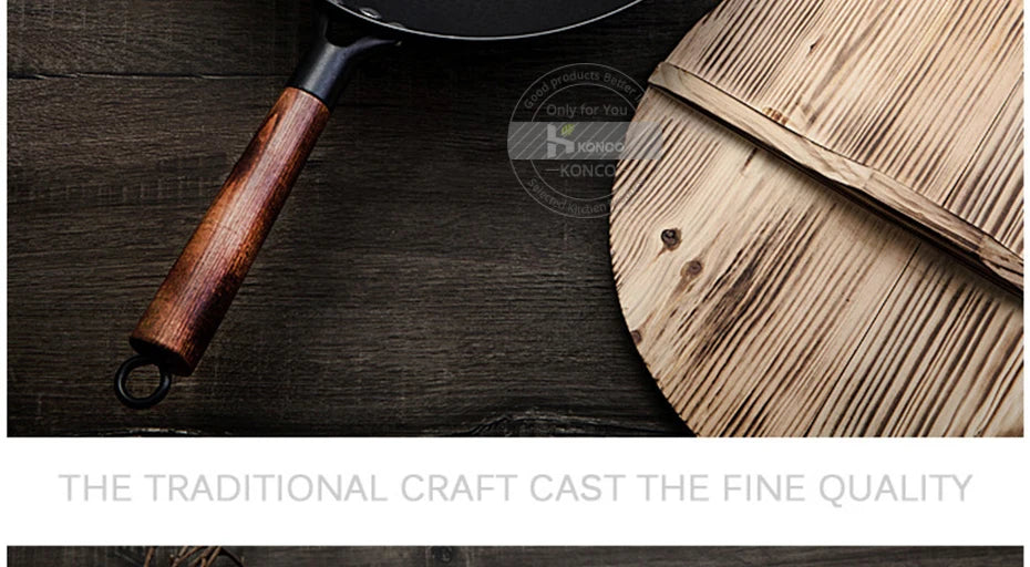 Cast Iron Wok Pan 32cm for Gas and Induction Cookers