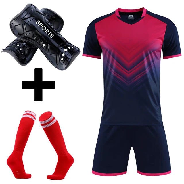 Men's and Boys' Polyester Football Jersey Set with Socks and Shin Guards