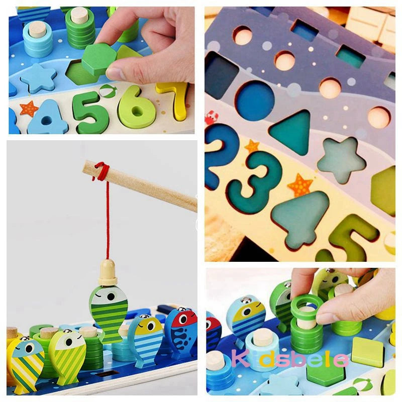 Educational Wooden Math Shape Matching Puzzle Toy for Kids