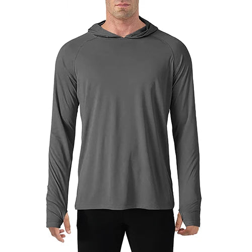 Men's Breathable Long Sleeve Hooded T-Shirt with UV Protection and Quick Dry