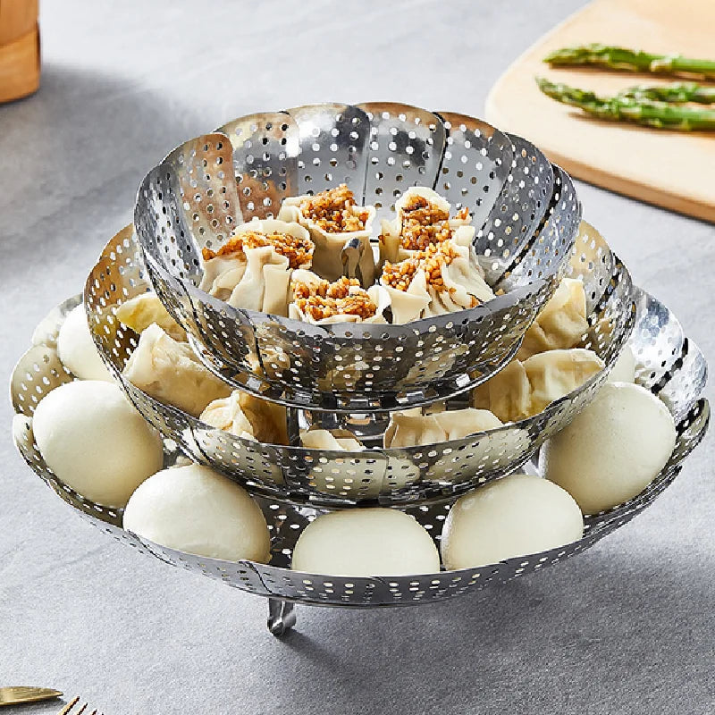 Folding Stainless Food Steamer Vegetable Fruit Food Basket Mesh Steamer Rack Cookware Utensils for Cooking Steam Dia.21/26/28cm - Buy online at  Vibe In Cart.