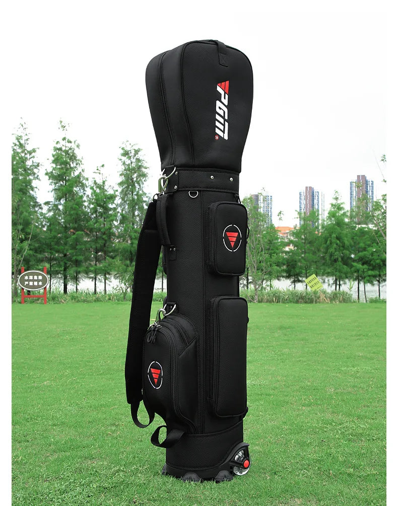 Nylon Golf Bag with Wheels for Aviation, Black and Gray