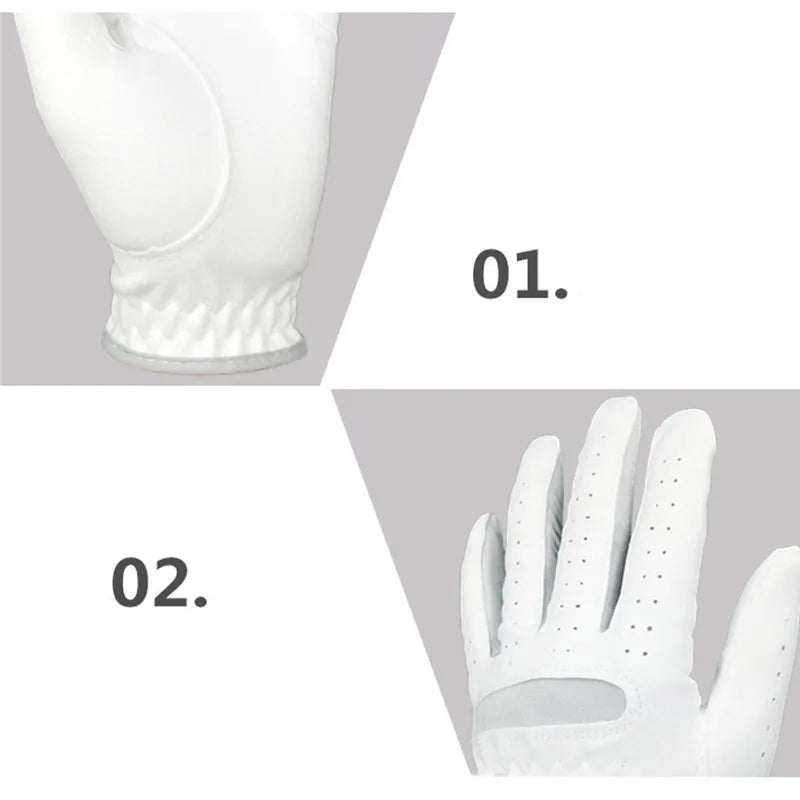 Men's 1-Piece White Fiber Cloth Golf Gloves for Left or Right Hand