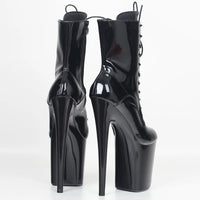 20cm High Heel Ankle Boots with Platform, Lace Up and Side Zip