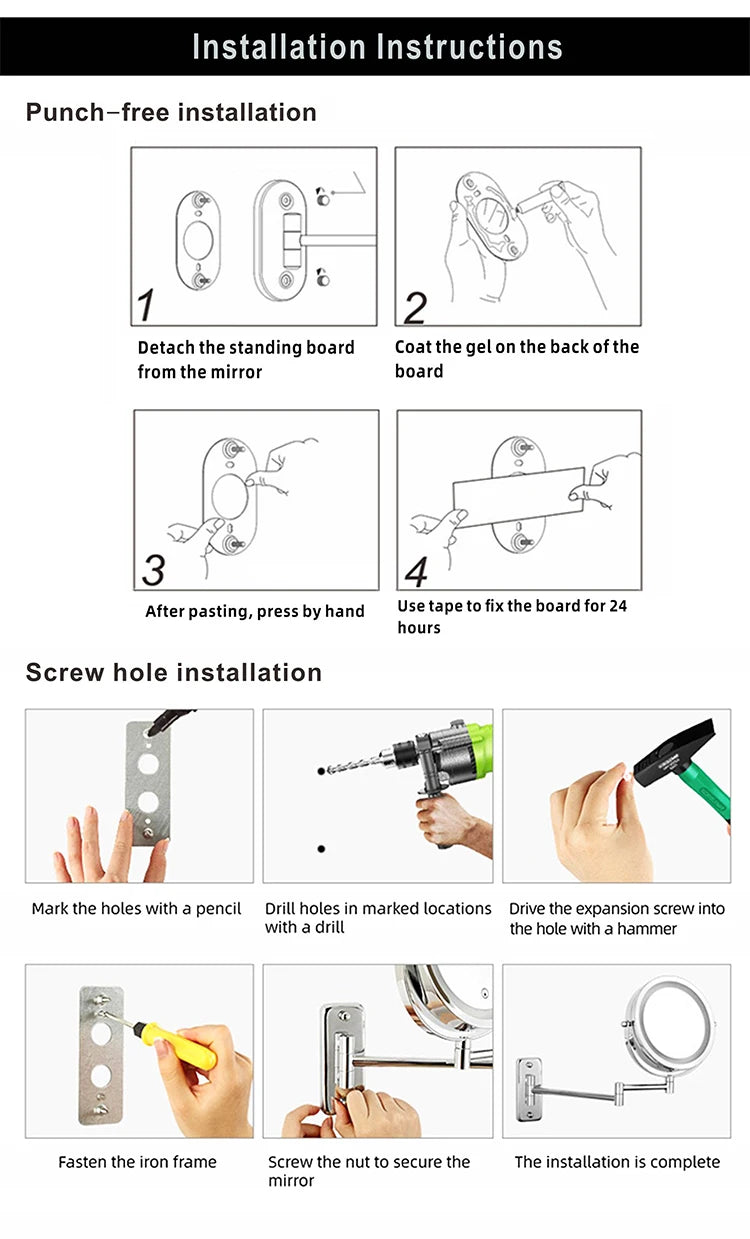 7 Inch Wall Mounted Double Sided Bathroom Mirror with LED Light and Magnifying