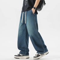 Men's Loose Wide-Leg Straight Casual Baggy Jeans in Black, Grey, and Blue